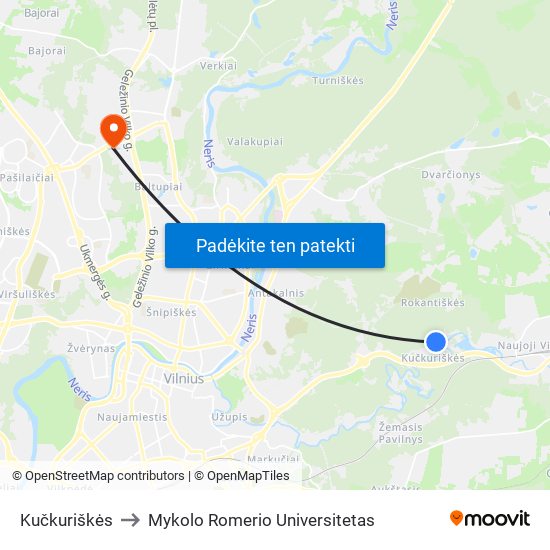 Kučkuriškės to Mykolo Romerio Universitetas map