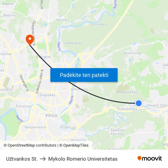 Užtvankos St. to Mykolo Romerio Universitetas map