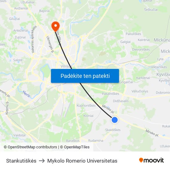 Stankutiškės to Mykolo Romerio Universitetas map