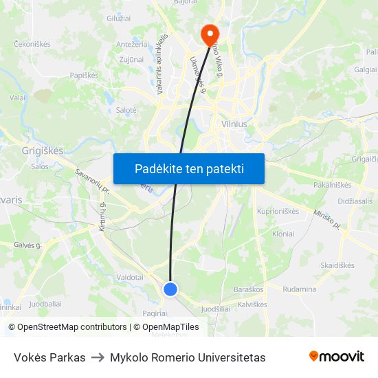 Vokės Parkas to Mykolo Romerio Universitetas map