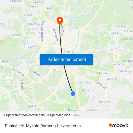 Pupinė to Mykolo Romerio Universitetas map