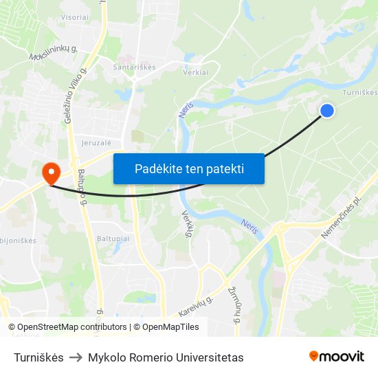 Turniškės to Mykolo Romerio Universitetas map