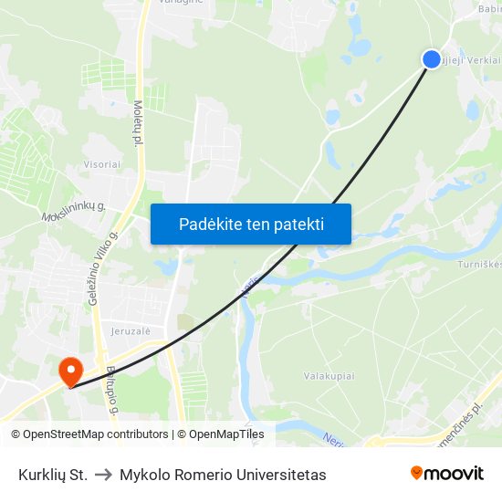 Kurklių St. to Mykolo Romerio Universitetas map