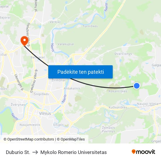 Duburio St. to Mykolo Romerio Universitetas map