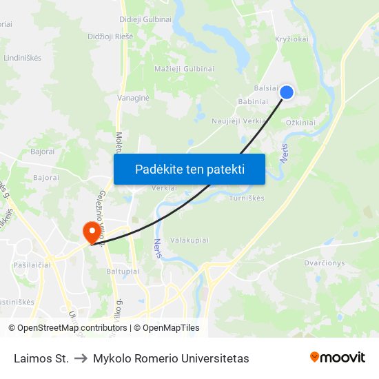 Laimos St. to Mykolo Romerio Universitetas map