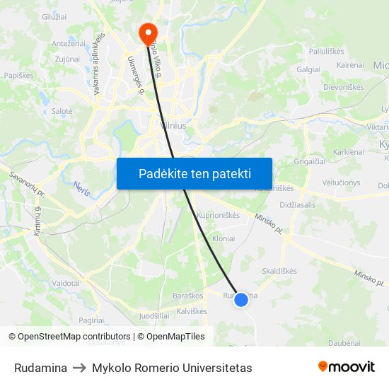 Rudamina to Mykolo Romerio Universitetas map