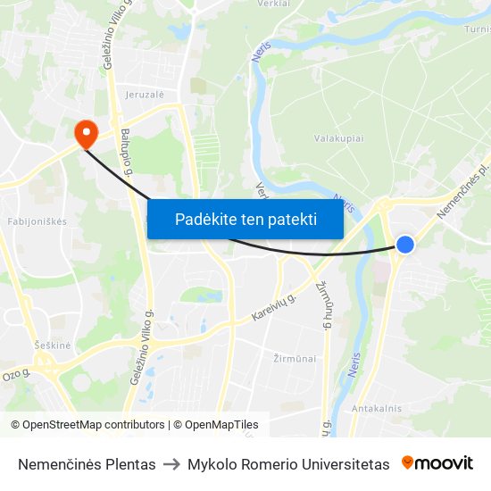 Nemenčinės Plentas to Mykolo Romerio Universitetas map