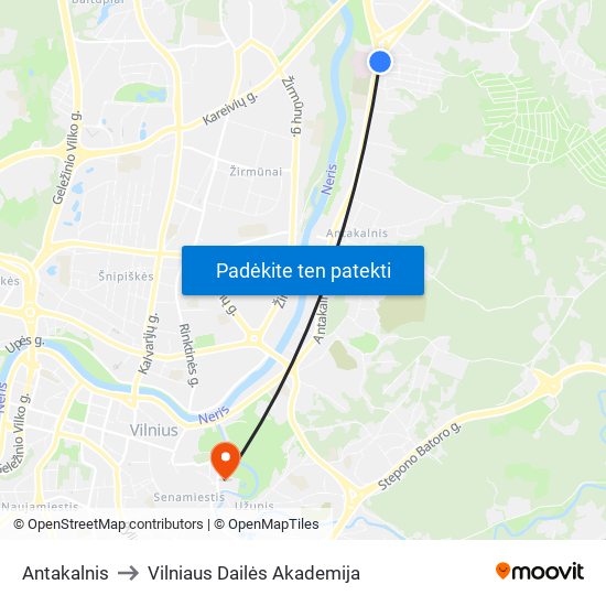 Antakalnis to Vilniaus Dailės Akademija map