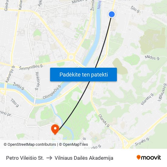 Petro Vileišio St. to Vilniaus Dailės Akademija map