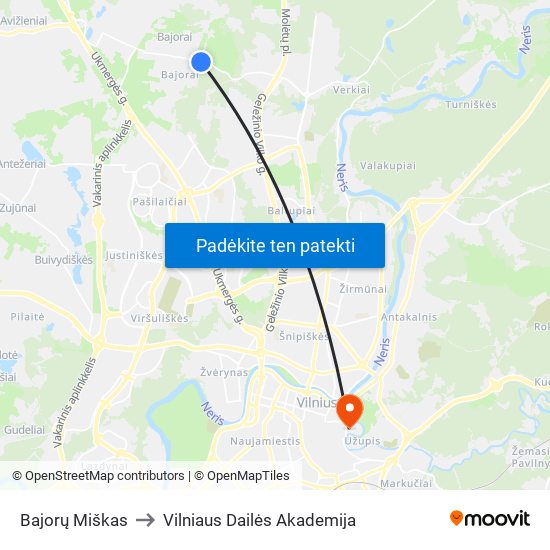 Bajorų Miškas to Vilniaus Dailės Akademija map
