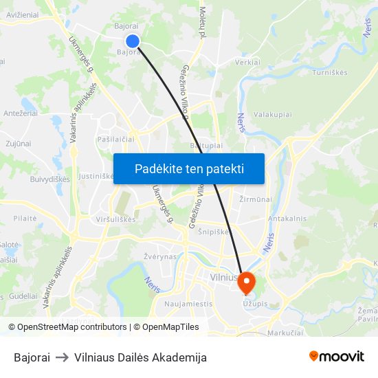 Bajorai to Vilniaus Dailės Akademija map