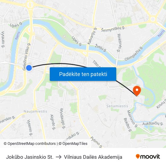 Jokūbo Jasinskio St. to Vilniaus Dailės Akademija map