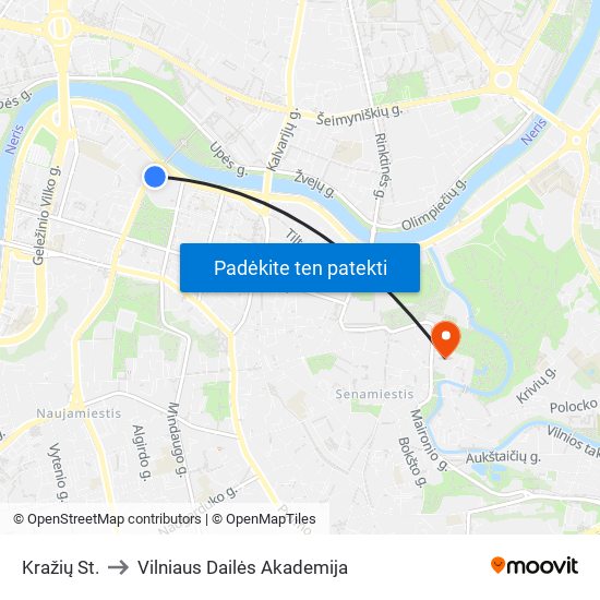 Kražių St. to Vilniaus Dailės Akademija map