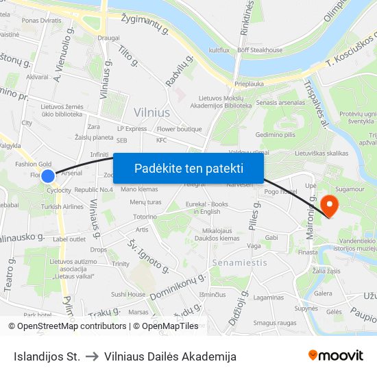 Islandijos St. to Vilniaus Dailės Akademija map