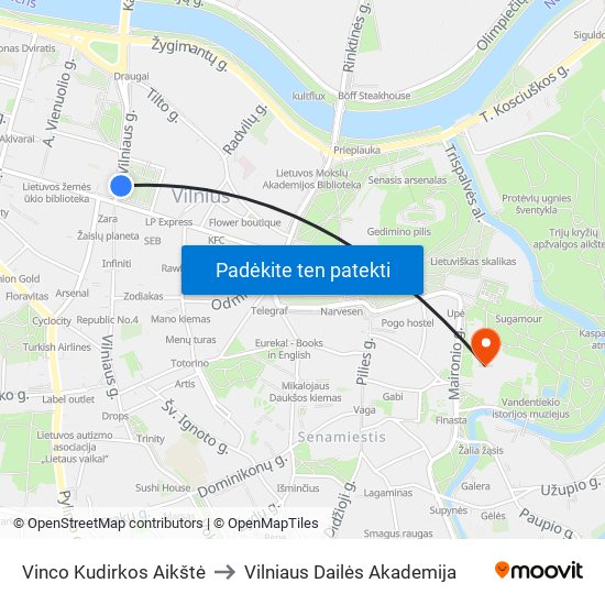 Vinco Kudirkos Aikštė to Vilniaus Dailės Akademija map