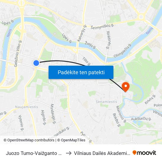 Juozo Tumo-Vaižganto St. to Vilniaus Dailės Akademija map