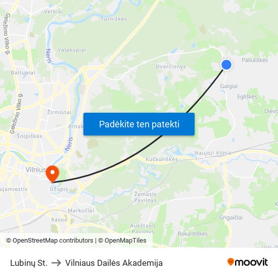 Lubinų St. to Vilniaus Dailės Akademija map