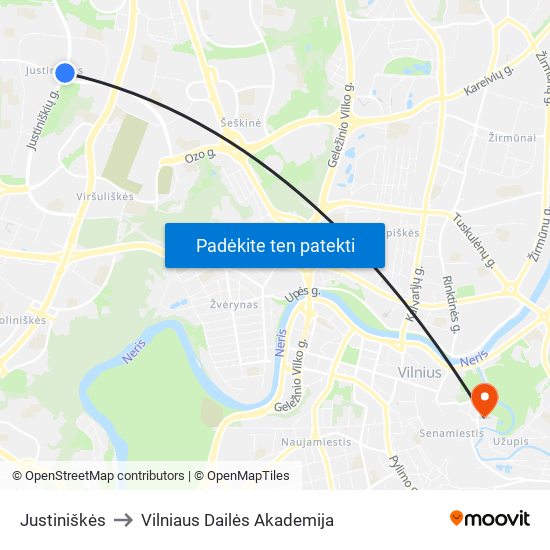 Justiniškės to Vilniaus Dailės Akademija map