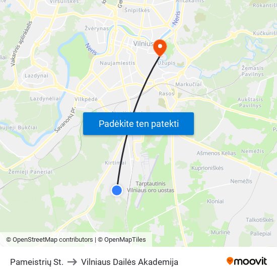 Pameistrių St. to Vilniaus Dailės Akademija map