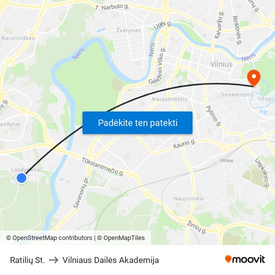 Ratilių St. to Vilniaus Dailės Akademija map