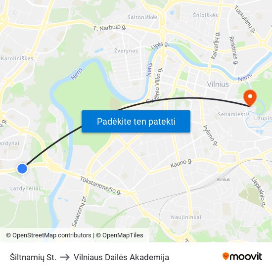 Šiltnamių St. to Vilniaus Dailės Akademija map