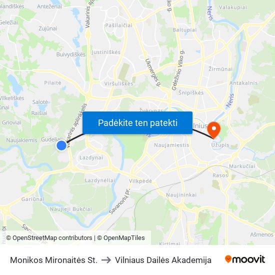 Monikos Mironaitės St. to Vilniaus Dailės Akademija map