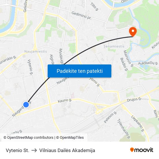 Vytenio St. to Vilniaus Dailės Akademija map