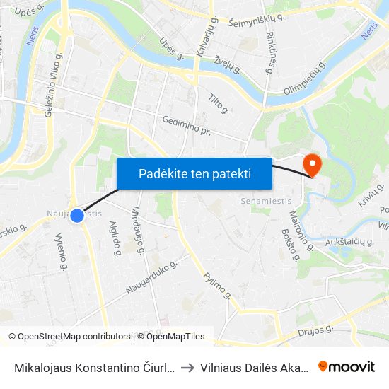 Mikalojaus Konstantino Čiurlionio St. to Vilniaus Dailės Akademija map