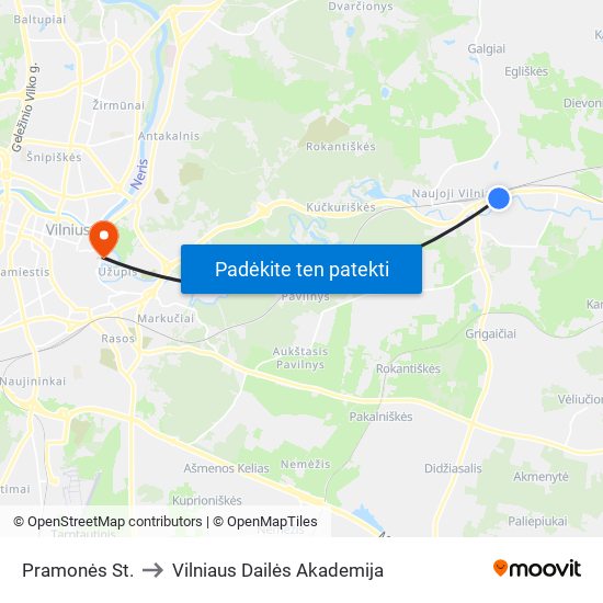 Pramonės St. to Vilniaus Dailės Akademija map