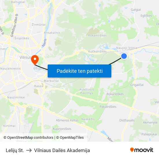 Lelijų St. to Vilniaus Dailės Akademija map