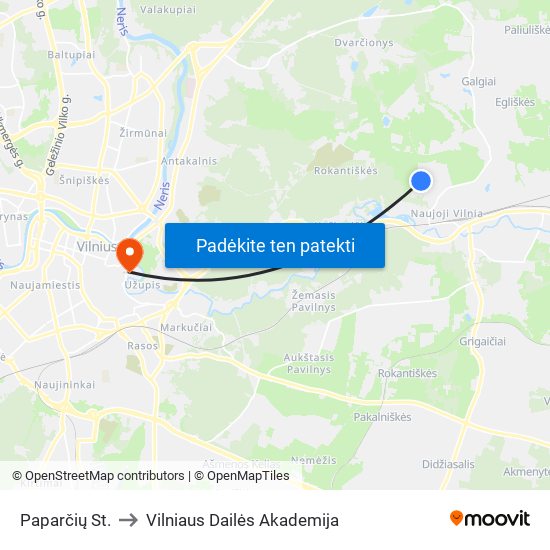 Paparčių St. to Vilniaus Dailės Akademija map