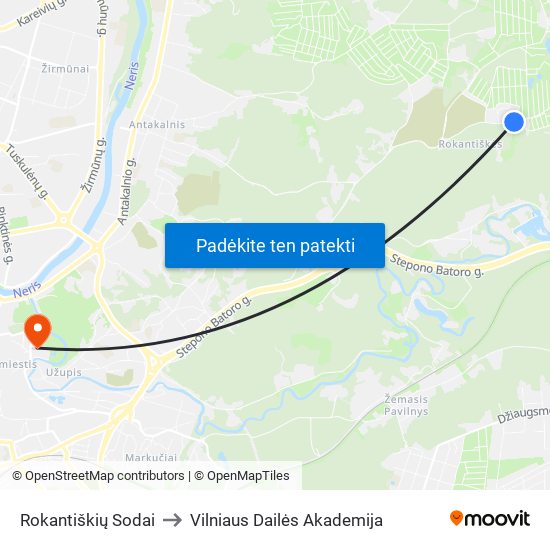 Rokantiškių Sodai to Vilniaus Dailės Akademija map