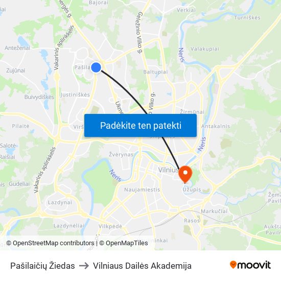 Pašilaičių Žiedas to Vilniaus Dailės Akademija map