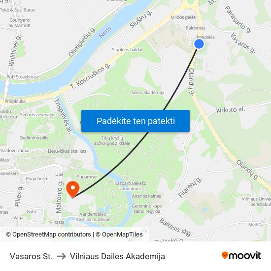 Vasaros St. to Vilniaus Dailės Akademija map