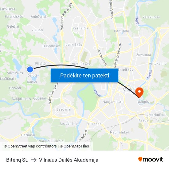 Bitėnų St. to Vilniaus Dailės Akademija map