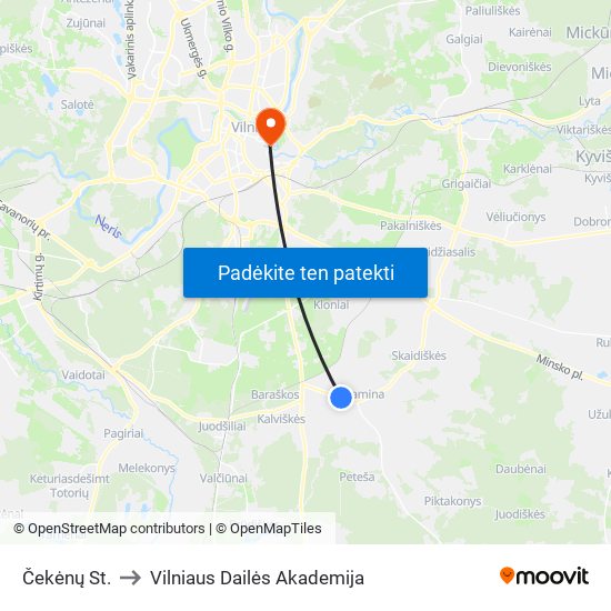 Čekėnų St. to Vilniaus Dailės Akademija map