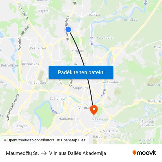 Maumedžių St. to Vilniaus Dailės Akademija map