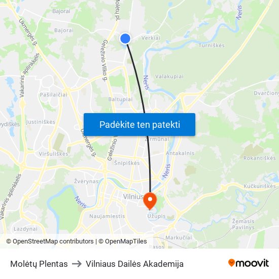 Molėtų Plentas to Vilniaus Dailės Akademija map