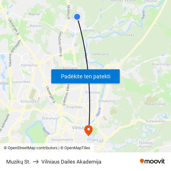 Muzikų St. to Vilniaus Dailės Akademija map