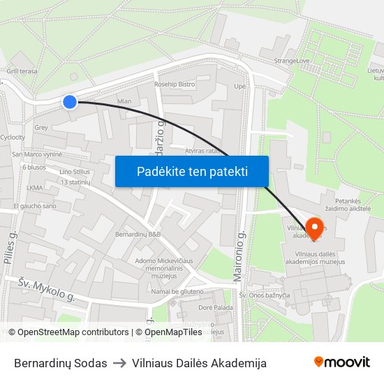 Bernardinų Sodas to Vilniaus Dailės Akademija map