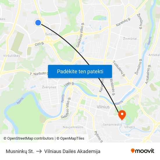 Musninkų St. to Vilniaus Dailės Akademija map