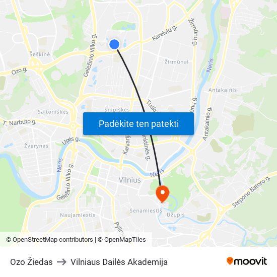 Ozo Žiedas to Vilniaus Dailės Akademija map