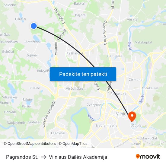 Pagrandos St. to Vilniaus Dailės Akademija map