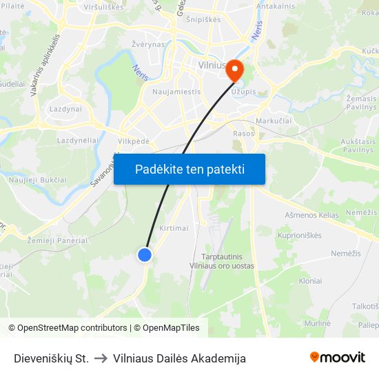Dieveniškių St. to Vilniaus Dailės Akademija map