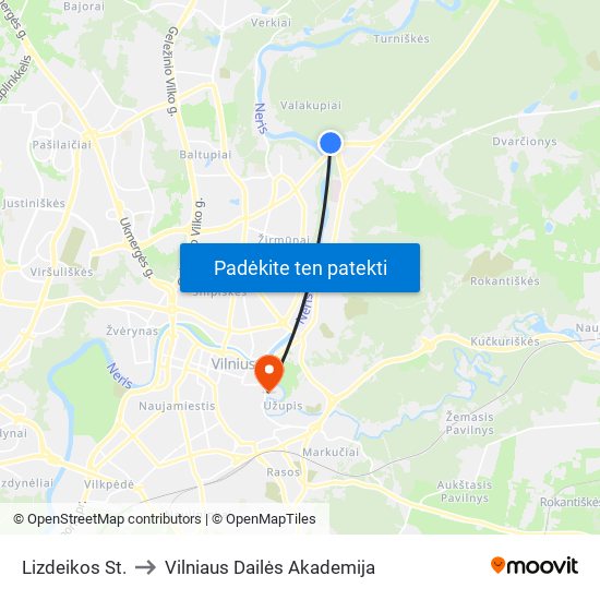 Lizdeikos St. to Vilniaus Dailės Akademija map