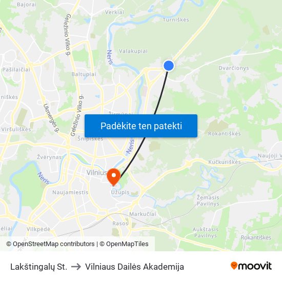 Lakštingalų St. to Vilniaus Dailės Akademija map