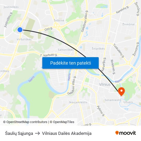 Šaulių Sąjunga to Vilniaus Dailės Akademija map