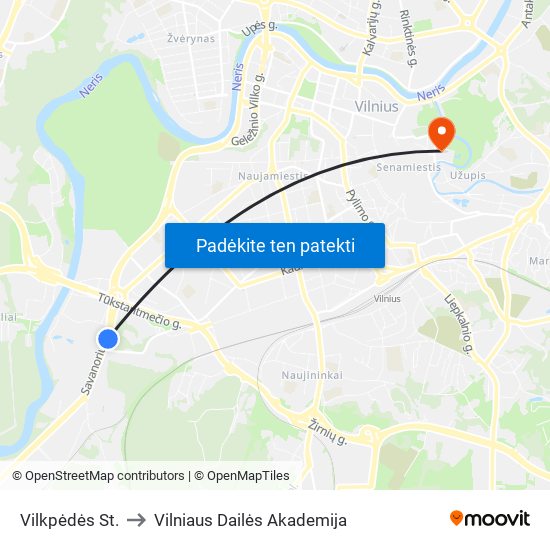 Vilkpėdės St. to Vilniaus Dailės Akademija map