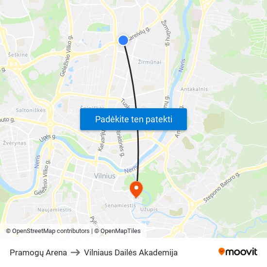Pramogų Arena to Vilniaus Dailės Akademija map