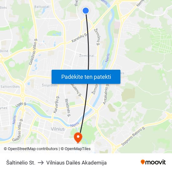 Šaltinėlio St. to Vilniaus Dailės Akademija map